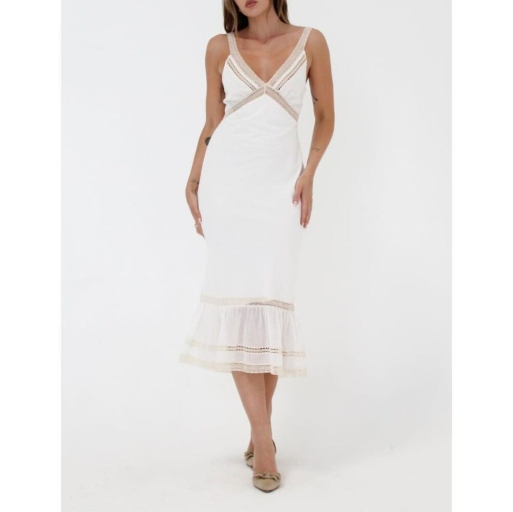 NWT Rumored 100% Cotton Rosita White Mermaid Midi Dress | Size 6